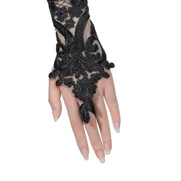 Komorebi Women's Feather Lace Gloves for Halloween Costume