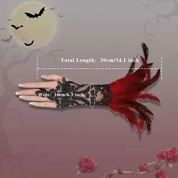 Komorebi Women's Feather Lace Gloves for Halloween Costume