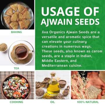Jiva Organics Organic Ajwain Seeds 7 ounce Bag - Whole Carom Seed, Ajamo, 100% Natural & Non-GMO