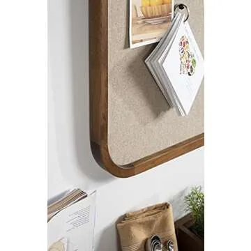 Kate and Laurel Hutton Transitional Pinboard, 20 x 30, Rustic Brown, Radius Rectangle Wall Organizer with Fabric Pinning Surface
