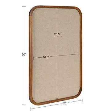 Kate and Laurel Hutton Transitional Pinboard, 20 x 30, Rustic Brown, Radius Rectangle Wall Organizer with Fabric Pinning Surface