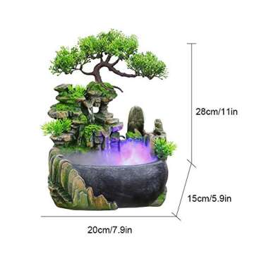 Indoor Water Fountain, Indoor Fountains and Waterfalls with Color LED Light & ON/Off Switch, Small Rockery Stream Tabletop Fountain Waterfall Decor for Home Office Bedroom