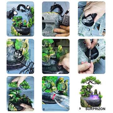 Indoor Water Fountain, Indoor Fountains and Waterfalls with Color LED Light & ON/Off Switch, Small Rockery Stream Tabletop Fountain Waterfall Decor for Home Office Bedroom