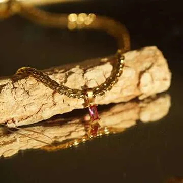 GOGOEY 18K Gold Filled Vintage Choker Necklaces for Women Waterproof Gold Choker Necklace Anti Tarnish Gemstone Zircon Rectangle Pendant Necklace (B-Hot Pink)