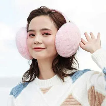 LCXSHYE Winter Ear muffs Faux Fur Warm Earmuffs Cute Foldable Outdoor Ear Warmers For Women Girls (Pink-1)