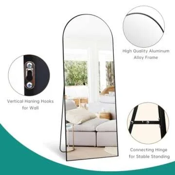TinyTimes 65''x22'' Arched Full Length Mirror, Floor Mirror with Stand, Full Body Mirror, Wall Mirror, Modern & Contemporary Full Length Mirror, Aluminum Alloy Frame - Black…