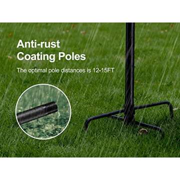 Flanagan String Light Poles 2-Pack,9FT Poles for Outdoor String Lights,Adjustable Metal Light Pole Stand, Light Poles with Hooks & 5-Prong Spiral Sturdy Anchor for Garden, Weddings and Parties