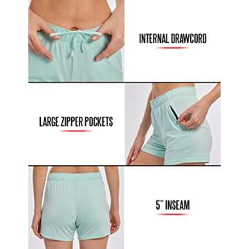 5 Pack: Womens Workout Gym Shorts Casual Lounge Set, Ladies Active Athletic Apparel with Zipper Pockets (Set 3, Medium)