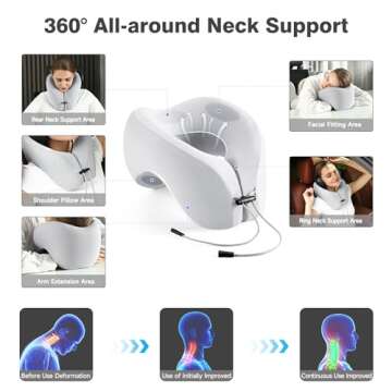 jiaao 2-in-1 Travel Neck Pillow, Advanced Neck Support for Long Flights, Portable Drawstring Bag, U ...