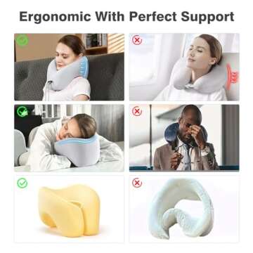 jiaao 2-in-1 Travel Neck Pillow, Advanced Neck Support for Long Flights, Portable Drawstring Bag, U Shape Memory Foam Pillows for Traveling, Car, Home