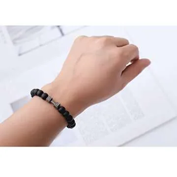 NORLSO Black Dumbbell Bracelet for Men Gym Bros Bracelet Volcanic Lava Stone Adjustable Natural Stone Beads Bracelet Fitness Barbell Jewelry for Men (B)