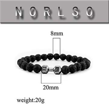 NORLSO Black Dumbbell Bracelet for Men Gym Bros Bracelet Volcanic Lava Stone Adjustable Natural Stone Beads Bracelet Fitness Barbell Jewelry for Men (B)