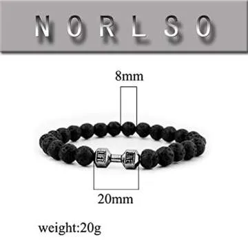 NORLSO Black Dumbbell Bracelet for Men Gym Bros Bracelet Volcanic Lava Stone Adjustable Natural Stone Beads Bracelet Fitness Barbell Jewelry for Men (B)
