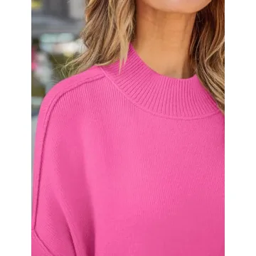 ZESICA Women's Fall Casual Long Sleeve Crew Neck Side Slit Oversized Ribbed Knit Pullover Sweater Tops,Rose,Large