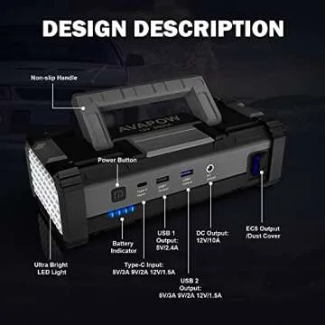 AVAPOW 6000A Car Battery Jump Starter with Dual USB Ports & LED Light
