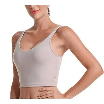 Sunzel Workout Tank for Women, Longline Padded Sports Bra Cute Crop Active Tops, Athletic Running Gym Yoga Shirt