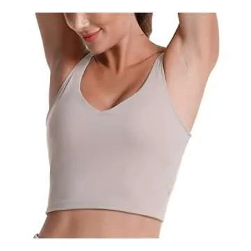 Sunzel Workout Tank for Women, Longline Padded Sports Bra Cute Crop Active Tops, Athletic Running Gym Yoga Shirt