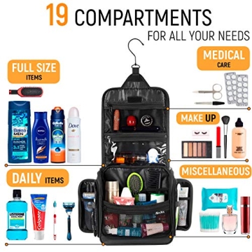 Large Waterproof Hanging Toiletry Bag with 19 Compartments