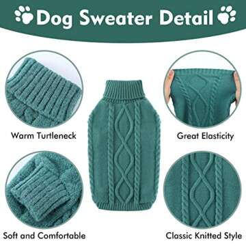 Fleece Dog Sweater Warm Puppy Clothes, Turtleneck Knit Cat Sweater Large Size, Pullover Christmas Holiday Pet Outfits Apparel, Peacock Green XL