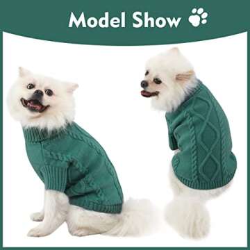 Fleece Dog Sweater Warm Puppy Clothes, Turtleneck Knit Cat Sweater Large Size, Pullover Christmas Holiday Pet Outfits Apparel, Peacock Green XL
