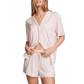 Luxurious Victoria's Secret Modal Pajama Set - Short Sleeve and Shorts in Purest Pink Stripes, Perfe...