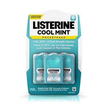 Listerine Pocketpaks Cool Mint Breath Strips 72 Count + 3 Packs Freshburst
