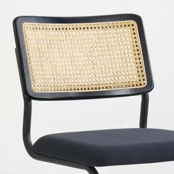 GrandNoor Black Rattan Dining Chairs Set of 2, Wooden Mid-Century Modern Kitchen Chairs, Mesh Back Cane Dining Room Chairs, Cesca Design Chairs with Metal Chrome Legs