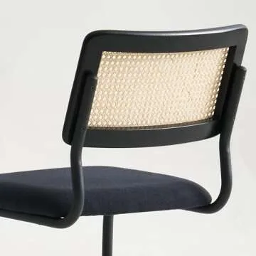 GrandNoor Black Rattan Dining Chairs Set of 2, Wooden Mid-Century Modern Kitchen Chairs, Mesh Back Cane Dining Room Chairs, Cesca Design Chairs with Metal Chrome Legs