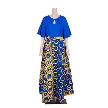 Plus Size Party Dress African Dresses for Women Long Maxi Clothes Graceful Print Wax Clothing Blue