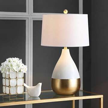 SAFAVIEH Lighting Collection Kingship Modern Contemporary White/ Gold 24-inch Bedroom Living Room Ho...