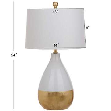 SAFAVIEH Lighting Collection Kingship Modern Contemporary White/ Gold 24-inch Bedroom Living Room Home Office Desk Nightstand Table Lamp Set of 2 (LED Bulbs Included)