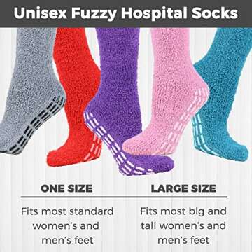 Debra Weitzner 5 Pairs Non-skid Hospital Socks Fuzzy Sleeping Socks Gripper Socks For Women Men Blk/...