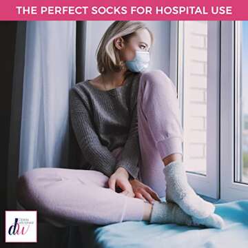 Debra Weitzner 5 Pairs Non-skid Hospital Socks Fuzzy Sleeping Socks Gripper Socks For Women Men Blk/Pnk/Bge