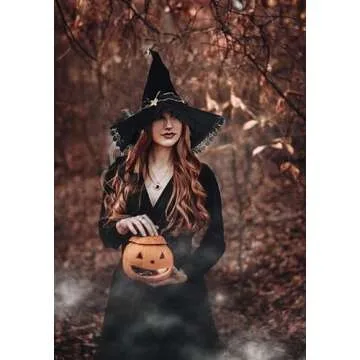 C-ZOFEK Black Velvet Witch Hat with Lace Brim for Women Wizard Cosplay Halloween Party Costume (Style A)