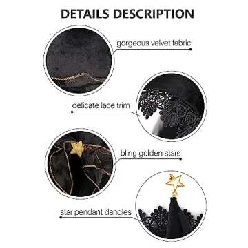 C-ZOFEK Black Velvet Witch Hat with Lace Brim for Women Wizard Cosplay Halloween Party Costume (Style A)