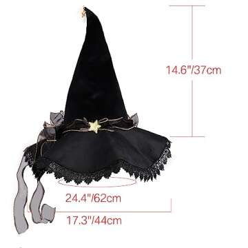 C-ZOFEK Black Velvet Witch Hat with Lace Brim for Women Wizard Cosplay Halloween Party Costume (Style A)