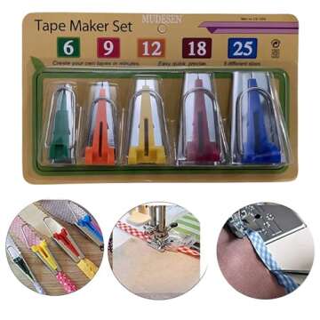 Bias Tape Makers Kit of 5 Sizes 1/4" 3/8" 1/2" 3/4" 1" DIY Quilting Tools Kit for Fabric Sewing and ...