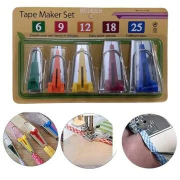 Bias Tape Makers Kit of 5 Sizes 1/4" 3/8" 1/2" 3/4" 1" DIY Quilting Tools Kit for Fabric Sewing and ...