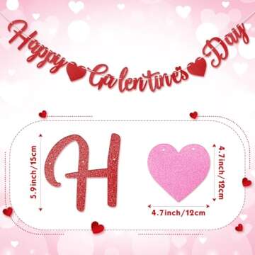 Epakh 3 Pcs DIY Happy Galentines Day Banner, Glitter Heart Garland Romantic Props Anniversary Hangin...