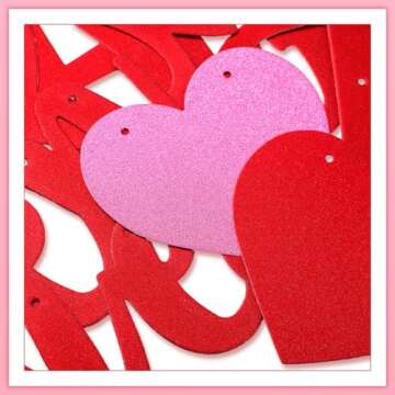 Epakh 3 Pcs DIY Happy Galentines Day Banner, Glitter Heart Garland Romantic Props Anniversary Hanging Supplies for Ladies(Rose Red)