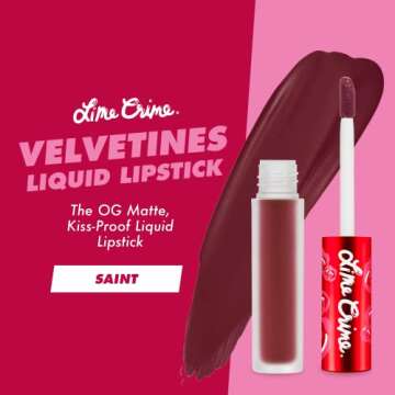 Lime Crime Velvetines Liquid Matte Lipstick, Saint (Cranberry Red) - Bold, Long Lasting Shades & Lip...