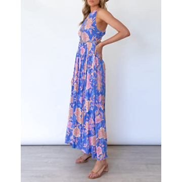 ZESICA Summer Halter Neck Floral Print Backless Dress