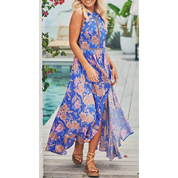 ZESICA Summer Halter Neck Floral Print Backless Dress