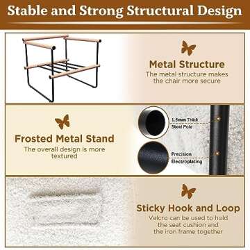 Fahomiss 29in Boucle Fabric Accent Chair for Living Room, Modern Lounge Chair for Bedroom, Upholstered Reading Armchair with Metal and Wooden Arms (Natural)