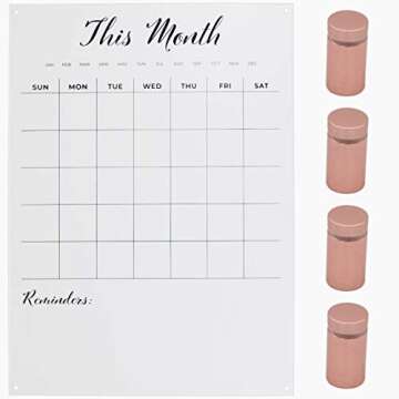 Large, clear, monthly Acrylic calendar for wall with Rose Gold mounting hardware. 23" x 31" x 0.2" wall mounted dry erase calendar.