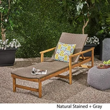 GDFStudio Rustic Acacia Wood Chaise Lounge with Wicker Seating