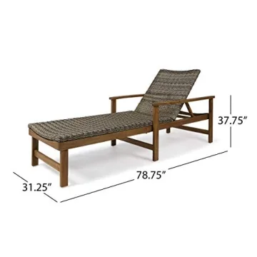 GDFStudio Rustic Acacia Wood Chaise Lounge with Wicker Seating