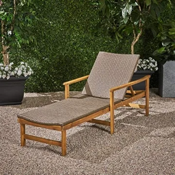 GDFStudio Rustic Acacia Wood Chaise Lounge with Wicker Seating