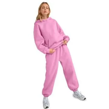 AUTOMET Sweatsuits Women 2 Piece Outfit Lounge Two Piece Sets Fall Fashion 2025 Tracksuits Oversized Sweatshirt and Sweatpants Casual Teen Girls Clothing Pink S