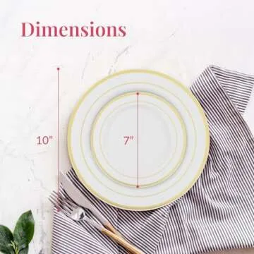 Prestee 200pc Gold Disposable Plates Set – 100 Dinner and 100 Salad Plates, White with Gold Rim – Heavy-Duty Plastic Plates for Party, Wedding, Holiday, Appetizer and Dessert
